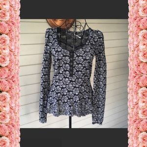 Free People Rose Crochet Boho long sleeve top